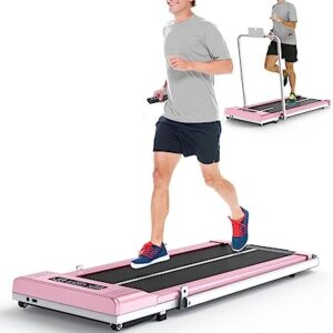 Dskeuzeew Under Desk Treadmill Walking Pad with Bluetooth&Remote, 2-in 1 Electric Treadmill Running Jogging Machine Max 265lb(Pink&White-Handle)