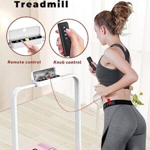 Dskeuzeew Under Desk Treadmill Walking Pad with Bluetooth&Remote, 2-in 1 Electric Treadmill Running Jogging Machine Max 265lb(Pink&White-Handle)