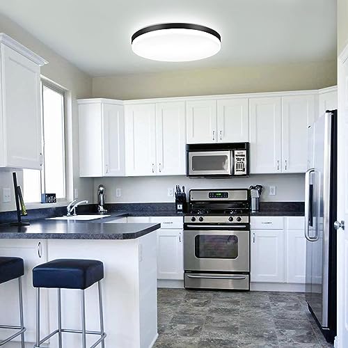 DLLT 24W Modern Dimmable Led Flush Mount Ceiling Light Fixture, 13 Inch Black Round Close to Ceiling Lights for Bedroom, Kitchen, Dining Room, Living Room 3000K-6000K 5 Light Color Adjustable