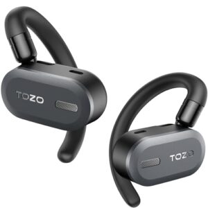 tozo open buds lightweight true wireless earbuds with multi-angle adjustment, bluetooth 5.3 headphones with open ear dual-axis design for long-lasting comfort, crystal-clear calls for driving, black