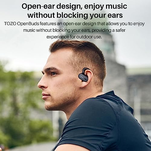 TOZO Open Buds Lightweight True Wireless Earbuds with Multi-Angle Adjustment, Bluetooth 5.3 Headphones with Open Ear Dual-Axis Design for Long-Lasting Comfort, Crystal-Clear Calls for Driving, Black