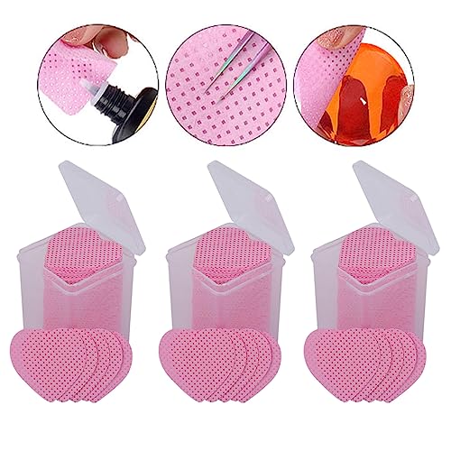 3Boxes/ 600Pcs Lint Free Nail Wipes Heart Shape Nail Art Gel Polish Remover Cotton Pad Nail Wipe Eyelash Extension Glue Wipes Removal Tool for Nail Salon and Eyelash Extension Supplies, Pink