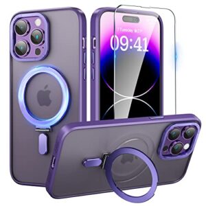niufoey for iphone 14 pro case with magnetic invisible stand [compatible with magsafe] shockproof slim translucent matte cases for iphone 14 pro 6.1 inch,deep purple