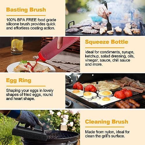 Griddle Accessories Kit, Terlulu 29 PCS Flat Top Grill Accessories for Blackstone and Camp Chef, Metal Spatula Set with Burger Press, Melting Dome, Scraper, Tongs, Carry Bag for Outdoor Grilling BBQ