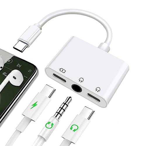 USB C to 3.5mm Headphone and Charge Adapter 3-in-1 Type C to Dual Audio Jack Splitter with Fast Charging Compatible with iPad Pro Samsung Galaxy S23 Ultra S22 S21 S20 S20+ Note 20 Pixel 7