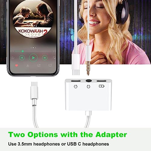 USB C to 3.5mm Headphone and Charge Adapter 3-in-1 Type C to Dual Audio Jack Splitter with Fast Charging Compatible with iPad Pro Samsung Galaxy S23 Ultra S22 S21 S20 S20+ Note 20 Pixel 7