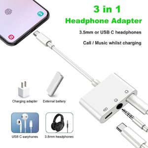 USB C to 3.5mm Headphone and Charge Adapter 3-in-1 Type C to Dual Audio Jack Splitter with Fast Charging Compatible with iPad Pro Samsung Galaxy S23 Ultra S22 S21 S20 S20+ Note 20 Pixel 7