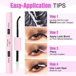 DIY Lash Extension Kit 280pcs Individual Lashes Cluster D Curl Eyelash Extension Kit 30D 40D 9-16mm Mix Lash Clusters with Lash Bond and Seal and Lash Applicator Tool for Self Application at Home (30D+40D-0.07D-9-16MIX KIT)