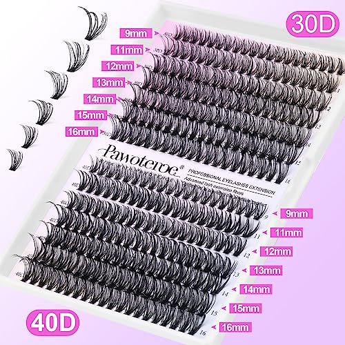 DIY Lash Extension Kit 280pcs Individual Lashes Cluster D Curl Eyelash Extension Kit 30D 40D 9-16mm Mix Lash Clusters with Lash Bond and Seal and Lash Applicator Tool for Self Application at Home (30D+40D-0.07D-9-16MIX KIT)