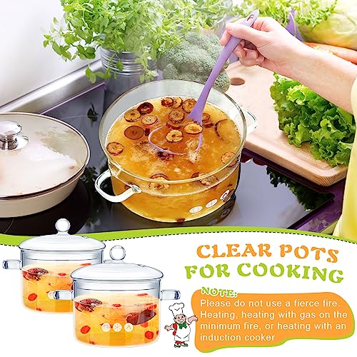 2 Pcs Glass Pots for Cooking on Stove Set Glass Saucepan with Cover Heat Resistant Clear Pots and Pans Set Stovetop Glass Cookware Simmer Pot with Lid for Soup Milk (1.5 L, 1.9 L,Trendy Style)