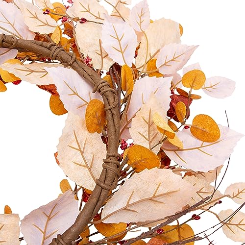 VGIA 18 Inch Fall Wreath Fall Leaves Wreath Autumn Wreath for Front Door Artificial Autumn Wreath with Cape Gooseberries and Berries Fall Decorations with Fall Plants for Home Wall and Window