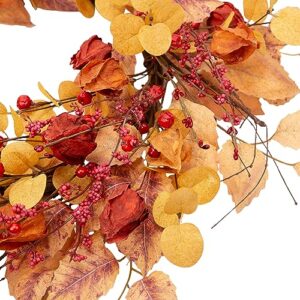 VGIA 18 Inch Fall Wreath Fall Leaves Wreath Autumn Wreath for Front Door Artificial Autumn Wreath with Cape Gooseberries and Berries Fall Decorations with Fall Plants for Home Wall and Window