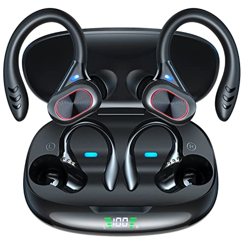 Smporiy 2023 Wireless Earbud with Wireless Charging Case Digital LED Display 48hrs Playtime Deep Bass Sport Earphones with Over Earhooks Built in Mic Sweatproof in Ear Headset for Gym