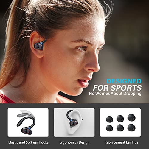 Smporiy 2023 Wireless Earbud with Wireless Charging Case Digital LED Display 48hrs Playtime Deep Bass Sport Earphones with Over Earhooks Built in Mic Sweatproof in Ear Headset for Gym