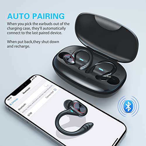 Smporiy 2023 Wireless Earbud with Wireless Charging Case Digital LED Display 48hrs Playtime Deep Bass Sport Earphones with Over Earhooks Built in Mic Sweatproof in Ear Headset for Gym