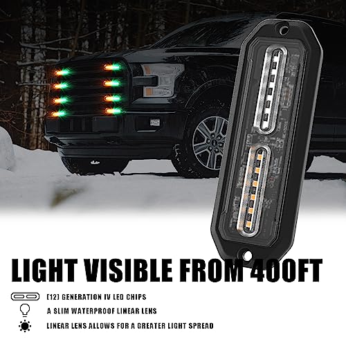 WINECO Green/Amber led strobe lights for trucks 8pcs 12-LED Surface Mount Flashing Strobe Lights kit for Trucks Car Vehicles LED Mini Grille Grill Strobe Light Head Emergency Hazard Warning lights