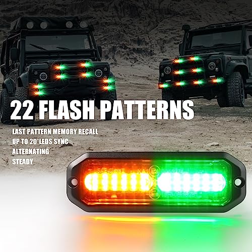 WINECO Green/Amber led strobe lights for trucks 8pcs 12-LED Surface Mount Flashing Strobe Lights kit for Trucks Car Vehicles LED Mini Grille Grill Strobe Light Head Emergency Hazard Warning lights