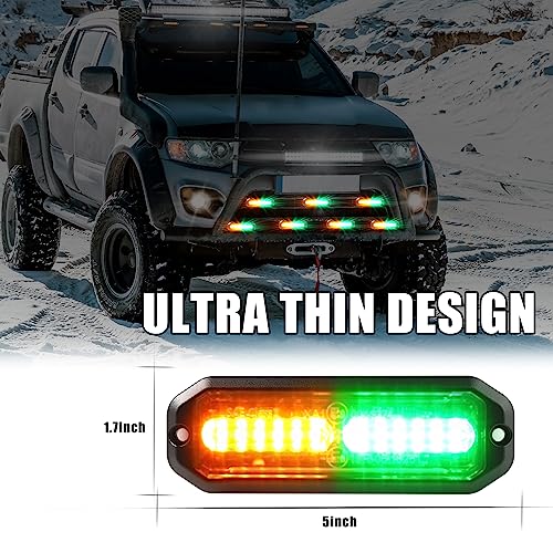 WINECO Green/Amber led strobe lights for trucks 8pcs 12-LED Surface Mount Flashing Strobe Lights kit for Trucks Car Vehicles LED Mini Grille Grill Strobe Light Head Emergency Hazard Warning lights