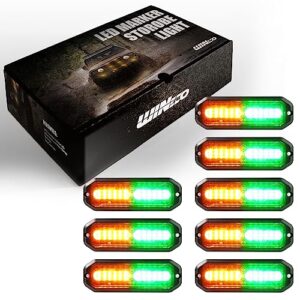 WINECO Green/Amber led strobe lights for trucks 8pcs 12-LED Surface Mount Flashing Strobe Lights kit for Trucks Car Vehicles LED Mini Grille Grill Strobe Light Head Emergency Hazard Warning lights