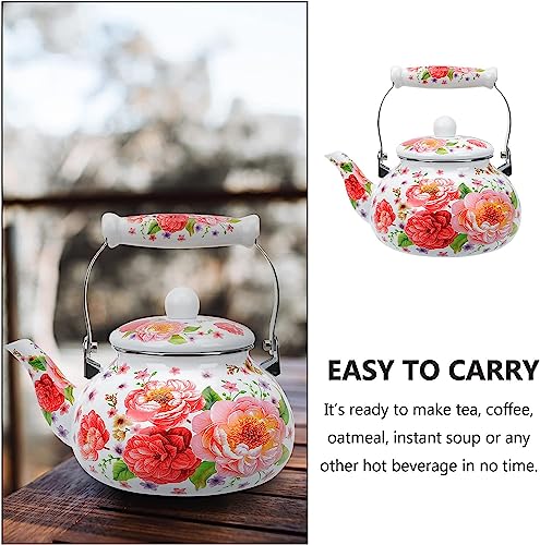 Ceramic Teapot Floral Enamel Tea Kettle Stovetop: Porcelain Enameled Teakettle Colorful Hot Water Tea Kettle Pot with Ergonomic Handle Gas Cooker Water Kettle Tea Pot Red (Color : Red)