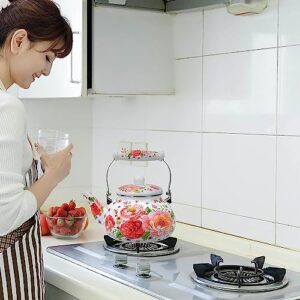 Ceramic Teapot Floral Enamel Tea Kettle Stovetop: Porcelain Enameled Teakettle Colorful Hot Water Tea Kettle Pot with Ergonomic Handle Gas Cooker Water Kettle Tea Pot Red (Color : Red)