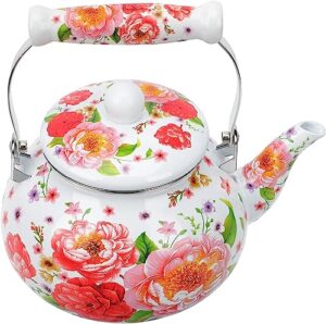 ceramic teapot floral enamel tea kettle stovetop: porcelain enameled teakettle colorful hot water tea kettle pot with ergonomic handle gas cooker water kettle tea pot red (color : red)