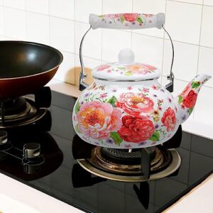 Ceramic Teapot Floral Enamel Tea Kettle Stovetop: Porcelain Enameled Teakettle Colorful Hot Water Tea Kettle Pot with Ergonomic Handle Gas Cooker Water Kettle Tea Pot Red (Color : Red)