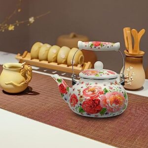 Ceramic Teapot Floral Enamel Tea Kettle Stovetop: Porcelain Enameled Teakettle Colorful Hot Water Tea Kettle Pot with Ergonomic Handle Gas Cooker Water Kettle Tea Pot Red (Color : Red)