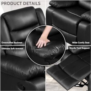 PrimeZone Oversized Rocker Recliner Chair - Comfy Wide Lazy Boy Recliner Chair with Overstuffed Armrest, Faux Leather Manual Reclining Chair for Living Room, Bedroom, Home Theater Seating, Black