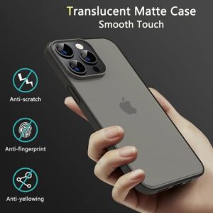 YITETTTI Hard Case for iPhone 14 Pro Max[0.2-Inch Lens Protective][6.6FT Military Grade Protective] Translucent Matte Slim Shockproof Case for iPhone 14 pro max Phone Cases Cover,Black