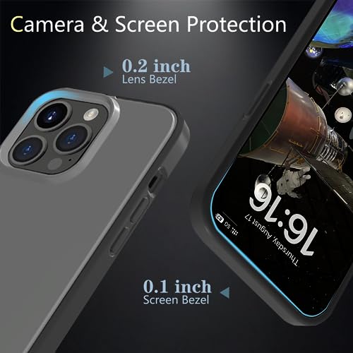 YITETTTI Hard Case for iPhone 14 Pro Max[0.2-Inch Lens Protective][6.6FT Military Grade Protective] Translucent Matte Slim Shockproof Case for iPhone 14 pro max Phone Cases Cover,Black