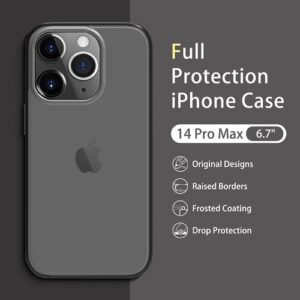 YITETTTI Hard Case for iPhone 14 Pro Max[0.2-Inch Lens Protective][6.6FT Military Grade Protective] Translucent Matte Slim Shockproof Case for iPhone 14 pro max Phone Cases Cover,Black