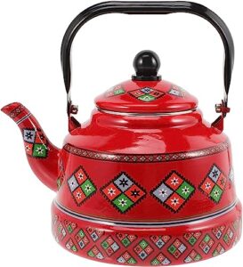 ceramic teapot vintage enamel teapot stainless steel tea kettle camping coffee kettle floral hot water boiler pot for home kitchen red 2.5l (color : red)