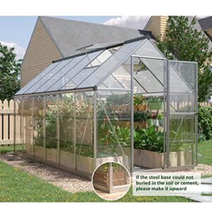 PAPABABE 6x12 FT Hybrid Polycarbonate Greenhouse with 2 Vent Window Lockable Hinged Door Walk-in Hobby Greenhouse Aluminum Hot House for Outdoor Sun Room, Silver