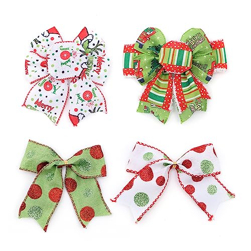 1.5" and 2.5'' Green Cute Merry Grinchmas Wired Ribbon .Glitter Red and Green Polka Dot,Stripe Furry Edge Printed Christmas Wired Ribbon 6 Rolls Total 30 Yards in Length