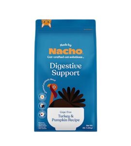 made by nacho bone broth infused dry cat kibble - digestive support, cage-free turkey and pumpkin - premium grain-friendly cat food 4lb bag
