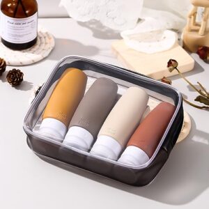 LIYUABU Silicone Travel Bottles for Toiletries,Tsa Approved 3oz 4Pack Portable Refillable Travel Bottles,Leak Proof BPA Free Squeezable Travel Size Containers Accessories with Toiletry Bag（Brown）