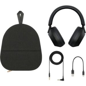 Sony WH-1000XM5 Noise-Canceling Wireless Over-Ear Headphones (Black WH1000XM5/B) Bundle + USB Charging Adapter + Microfiber Cloth
