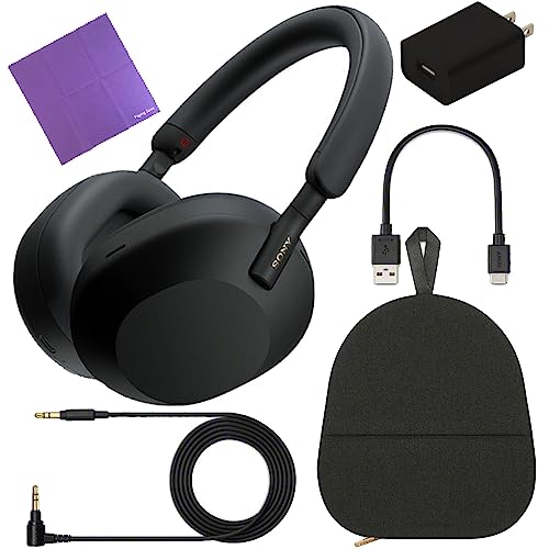 Sony WH-1000XM5 Noise-Canceling Wireless Over-Ear Headphones (Black WH1000XM5/B) Bundle + USB Charging Adapter + Microfiber Cloth