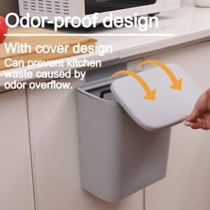 Cq acrylic Hanging Trash Can with Lid 2.4 Gallon Kitchen Compost Bin for Under Sink 9L Plastic Wall Mounted Waste Basket,Small Kitchen Garbage Can,Food Waste Bin for Countertop