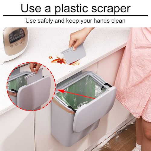 Cq acrylic Hanging Trash Can with Lid 2.4 Gallon Kitchen Compost Bin for Under Sink 9L Plastic Wall Mounted Waste Basket,Small Kitchen Garbage Can,Food Waste Bin for Countertop