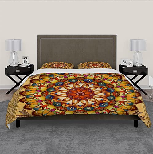 RIVINE Bedding Duvet Cover Set 3 Pieces Boho Floral Printed Pattern Soft Cozy All Season Beding Set with 2 Pillowcases Hotel Quality Twin