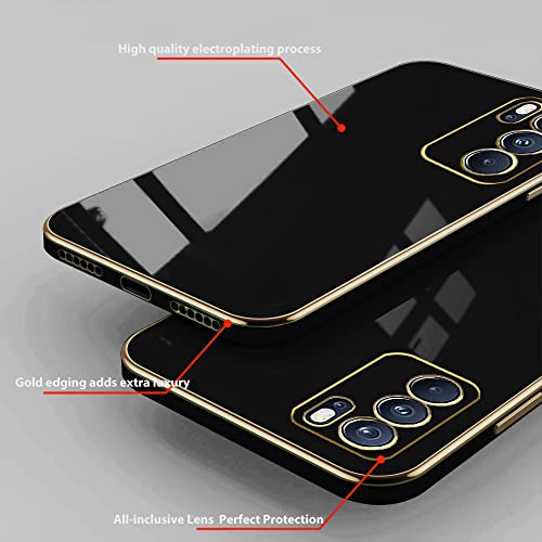 Tiwinxing Compatible with Oppo Reno 6 Pro Case for Women Men, Ultra Thin Oppo Reno 6 Pro Phone Case Silicone Cute Shockproof Plating Electroplate Soft Cases Cover (Black)