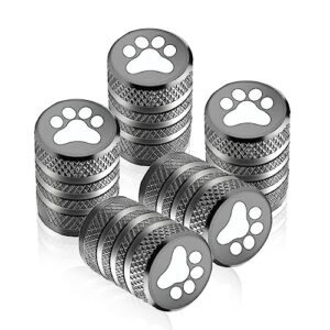 gkmow pack-5 tire valve stem cap cover, dog paw tire caps leak-proof corrosion resistant alloy for car motorcycle (gray)