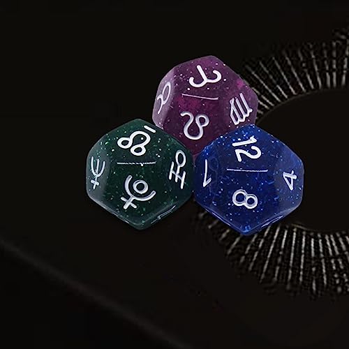 Esquirla 3X Acrylic Polyhedral Dice, D12 Constellation Dice, Collectibles Astrology Signs Dice, for Family Gathering Party Astro Divination Gaming Accessory, Style B