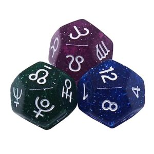 esquirla 3x acrylic polyhedral dice, d12 constellation dice, collectibles astrology signs dice, for family gathering party astro divination gaming accessory, style b