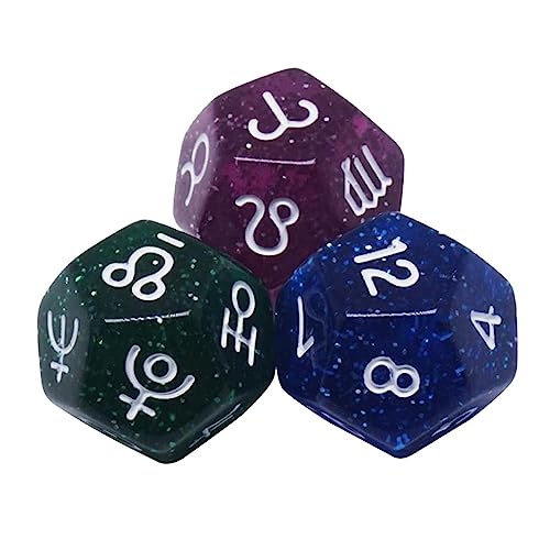 Esquirla 3X Acrylic Polyhedral Dice, D12 Constellation Dice, Collectibles Astrology Signs Dice, for Family Gathering Party Astro Divination Gaming Accessory, Style B