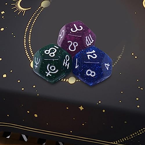 Esquirla 3X Acrylic Polyhedral Dice, D12 Constellation Dice, Collectibles Astrology Signs Dice, for Family Gathering Party Astro Divination Gaming Accessory, Style B