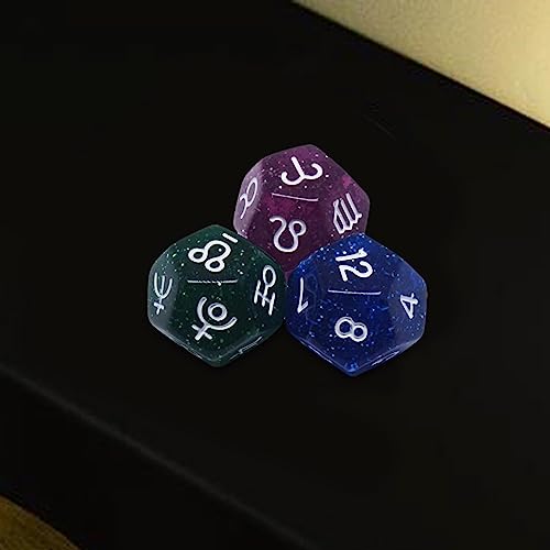 Esquirla 3X Acrylic Polyhedral Dice, D12 Constellation Dice, Collectibles Astrology Signs Dice, for Family Gathering Party Astro Divination Gaming Accessory, Style B