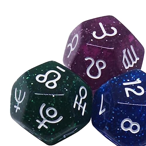 Esquirla 3X Acrylic Polyhedral Dice, D12 Constellation Dice, Collectibles Astrology Signs Dice, for Family Gathering Party Astro Divination Gaming Accessory, Style B